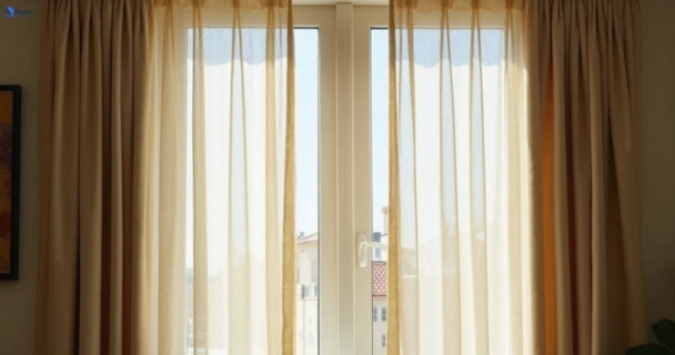 Dull dusty drapes in basin-pocket before professional cleaning